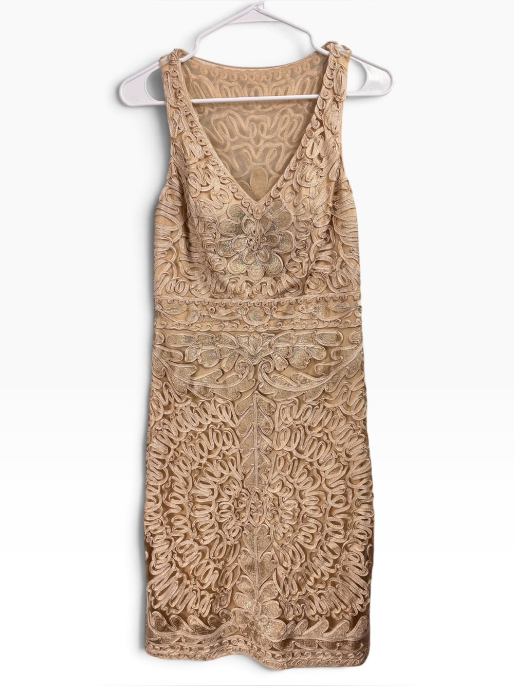 Sue Wong Illusion Beige Soutache Sheath Dress Size 6 Party Event Wedding